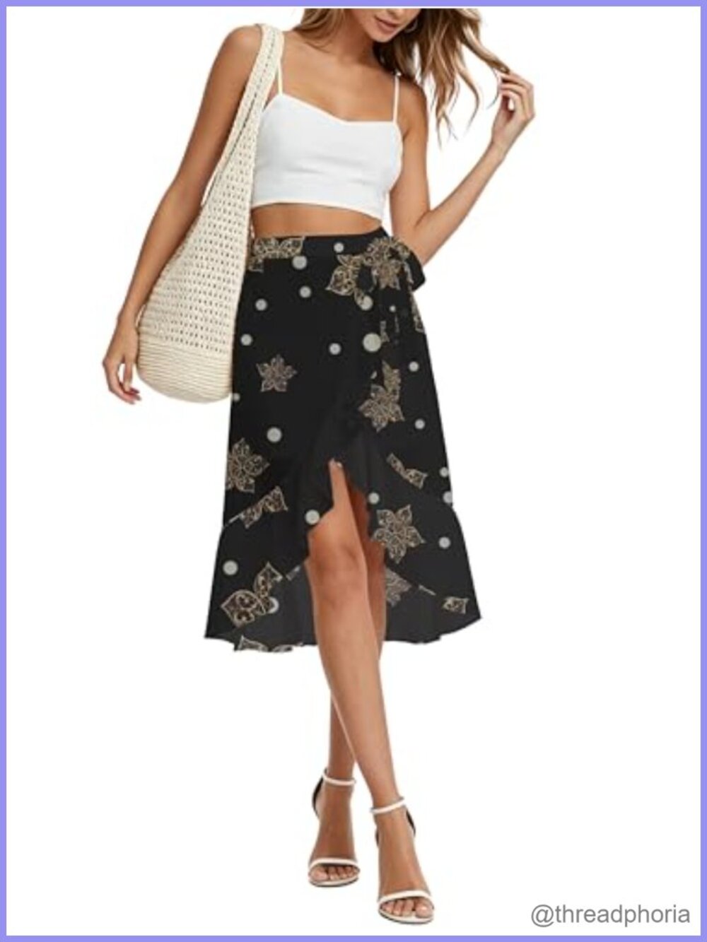 Boho Floral Chiffon Midi Skirt High Waisted Ruffle Wrap